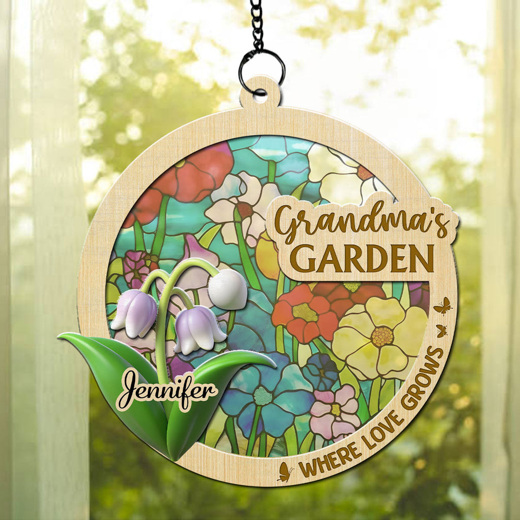 Custom Name Grandma Hanging Decor, Mother's Day Birthday Gifts • Family Garden - Personalized Suncatcher