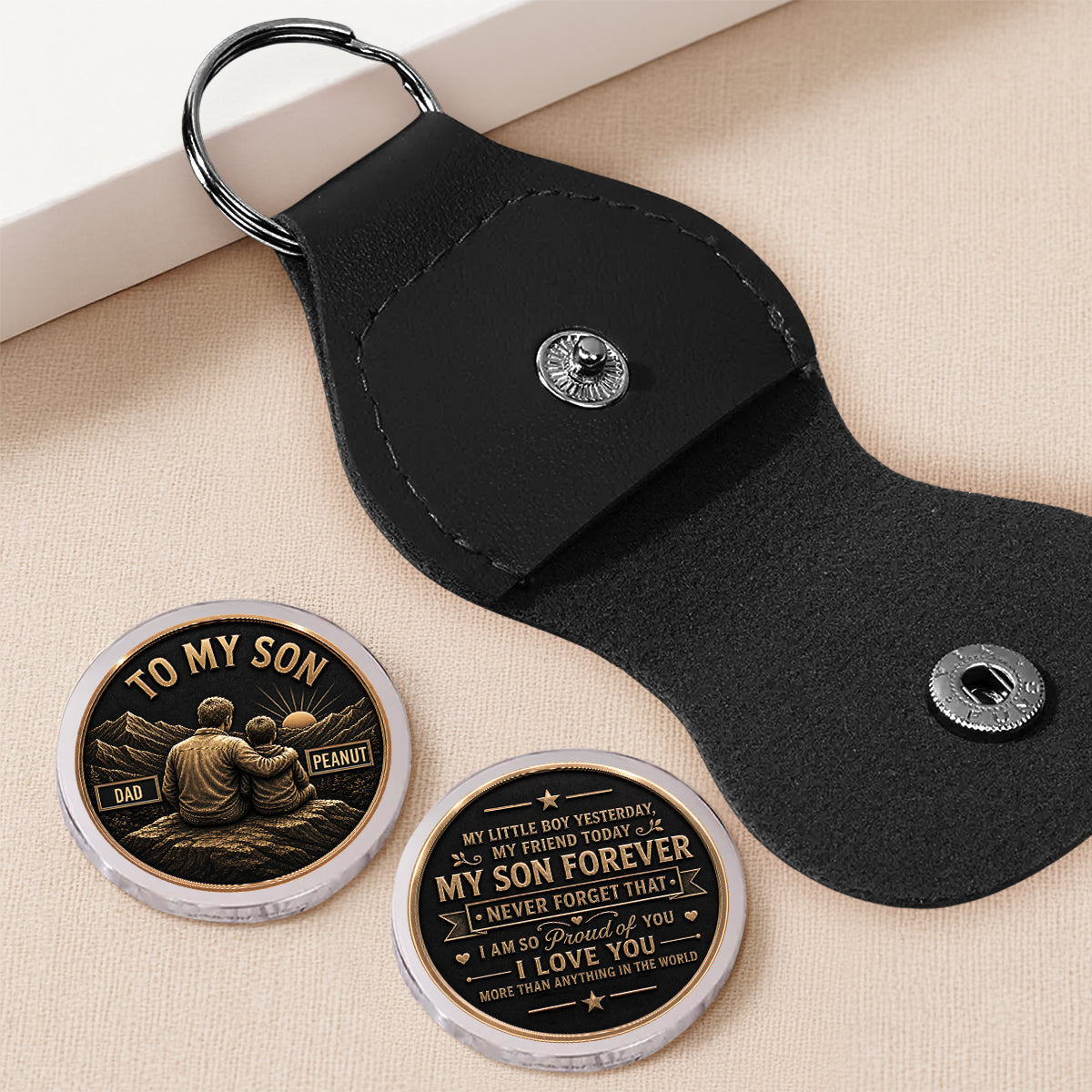 Custom Coin Keychain for Son, Father's Day Birthday Gifts • My Son Forever - Personalized Pocket Hug