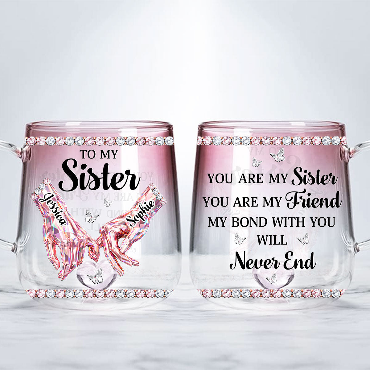 Custom Christmas & Birthday Gift For Sister • Sisters Always Stand Together - Personalized Pink Gradient Glass Mug
