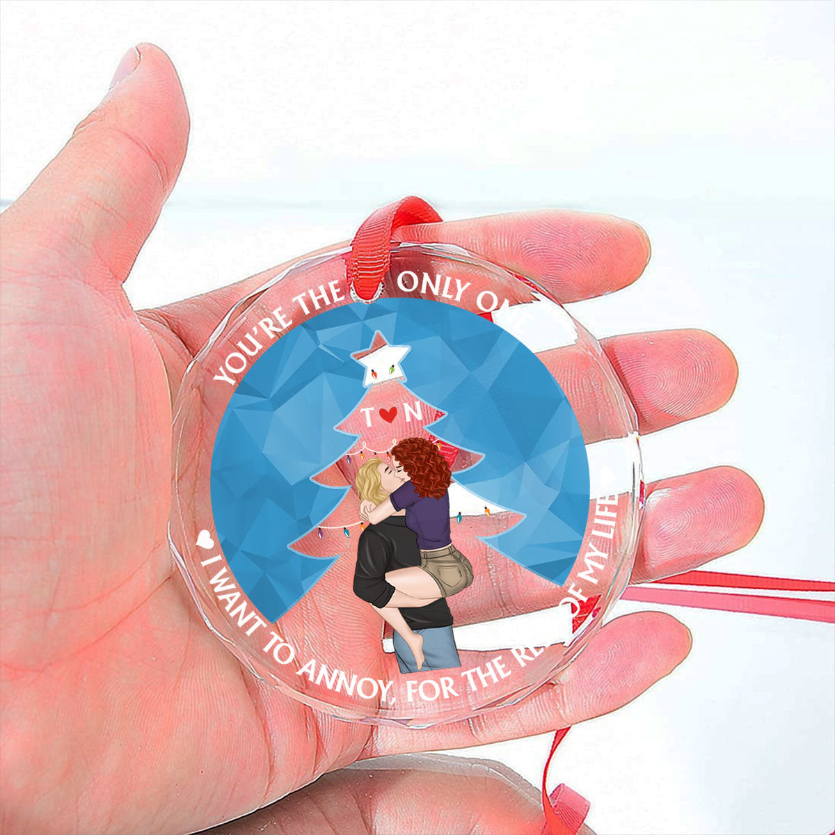 Custom Couple Christmas Ornament, Anniversary Gift •  Annoying Each Other - Personalized Glass Ornament