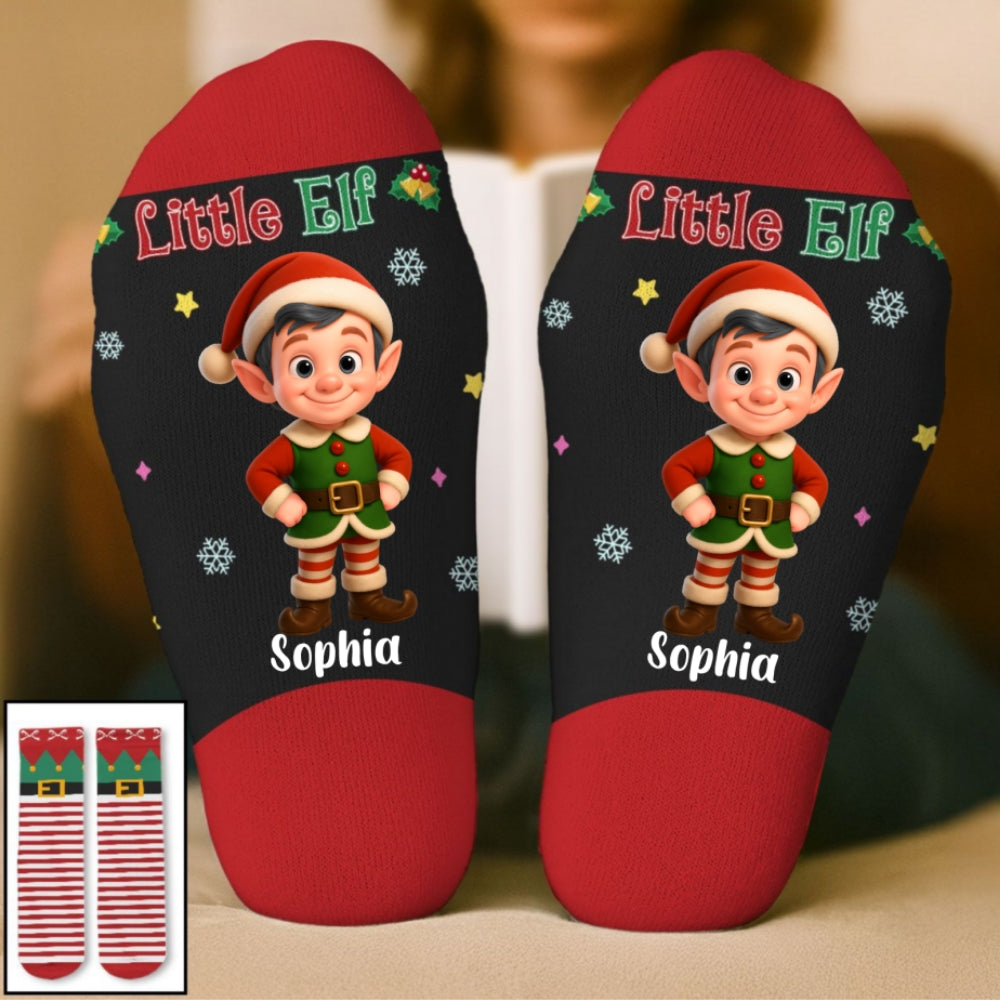 Custom Christmas Footwear, Birthday Gift For Son, Daughter • Little Elf - Personalized Crew Socks