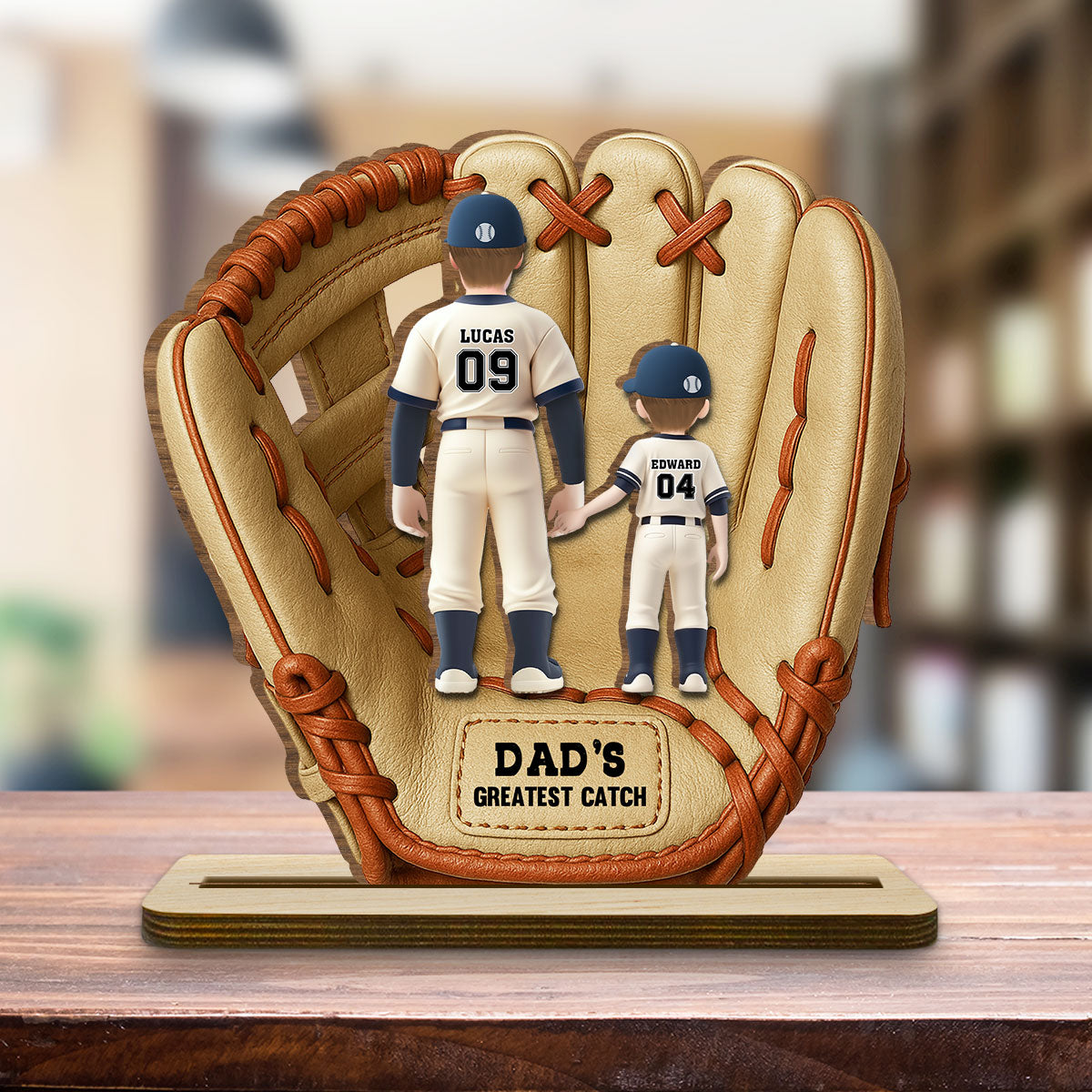 Custom Father's Day Decor, Gift for Dad & Grandpa • Greatest Catch - Personalized 2-Layer Wood Plaque With Flat Base