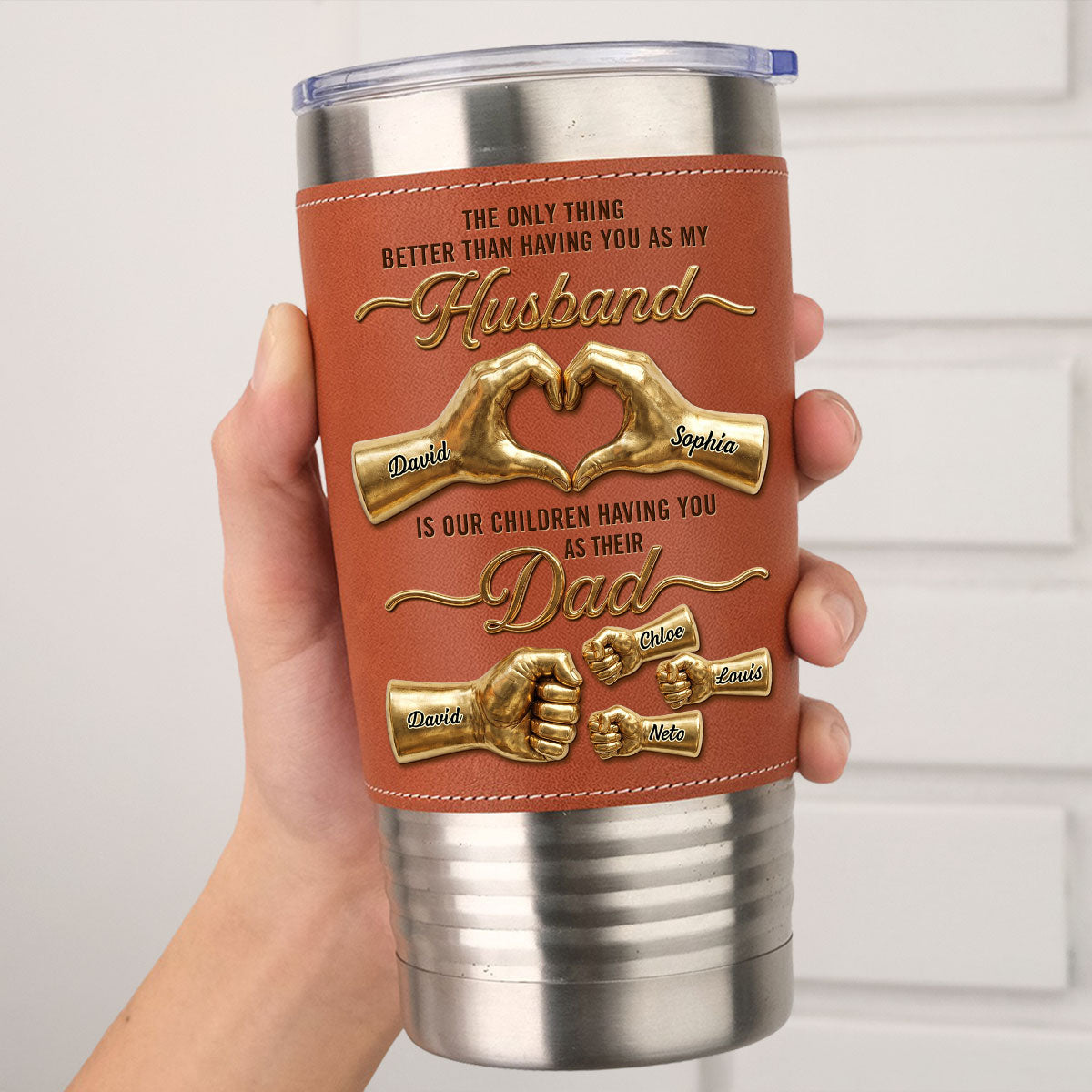 Custom Christmas Anniversary Gifts For Husband • My Love Their Hero - Personalized Leather Tumbler