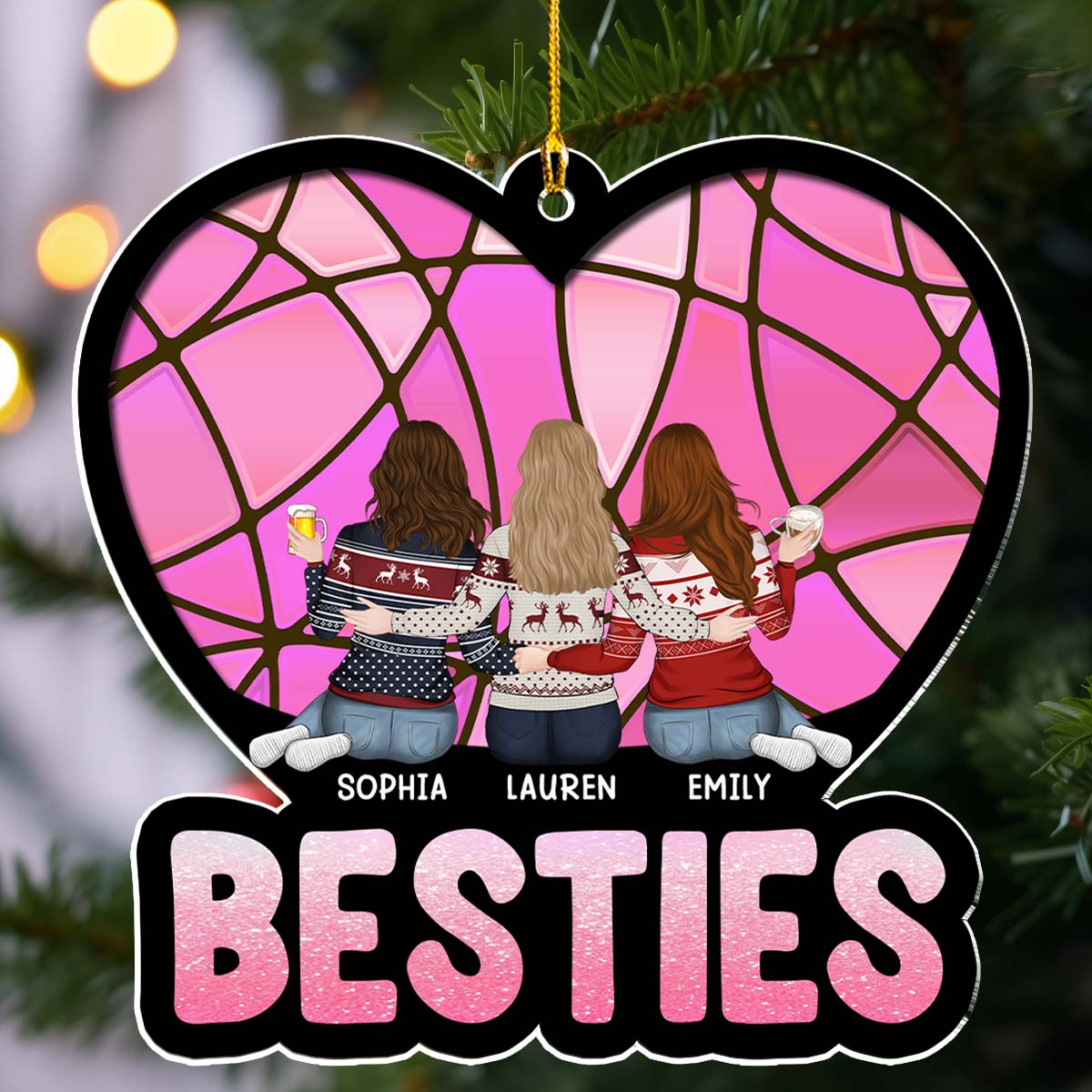 Custom Friendship Christmas Ornament, Best Friend Gift •  Christmas Besties - Personalized Acrylic Ornament