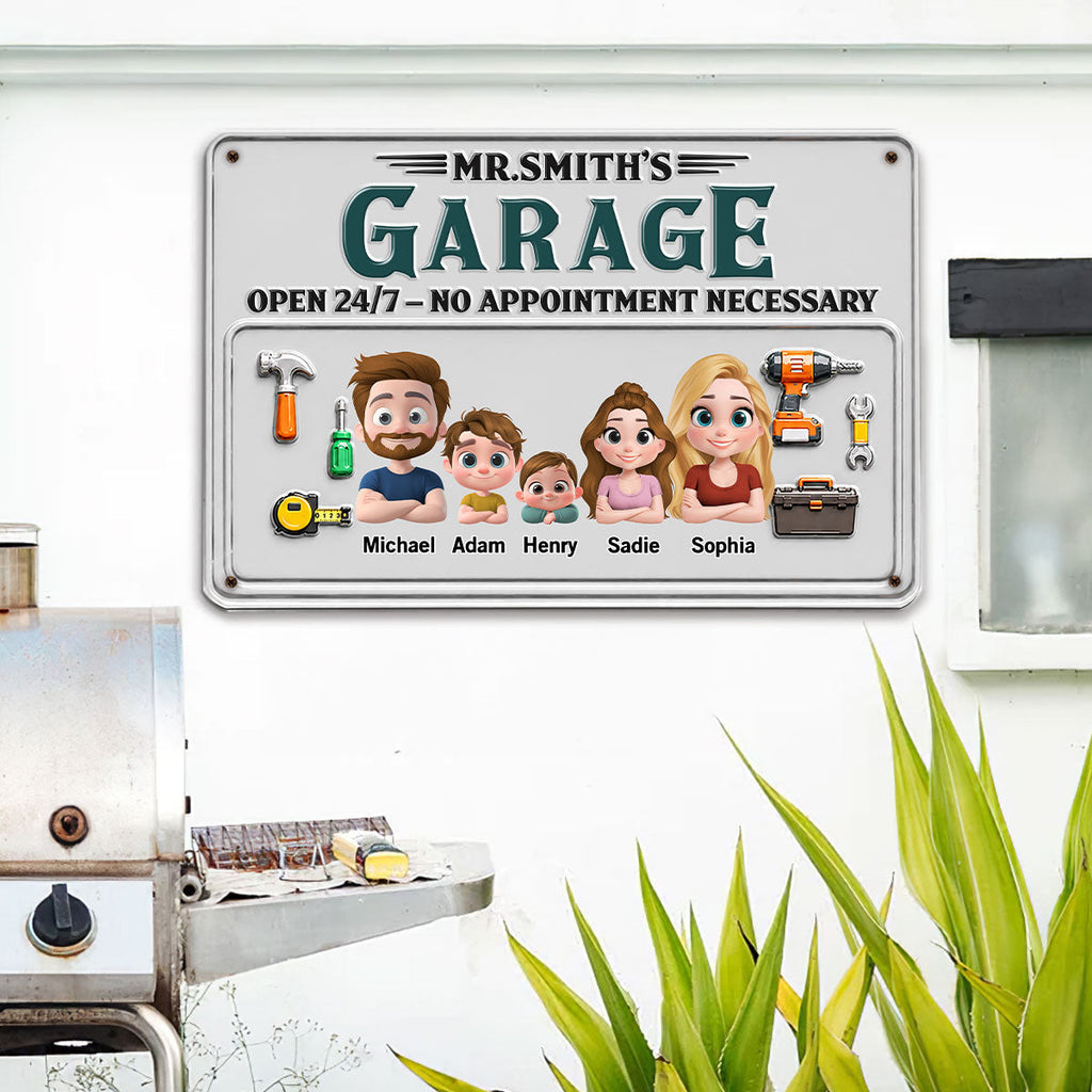 Custom Family Summer Backyard, Patio & Porch Decor • Mr Fix It Garage - Personalized Metal Sign
