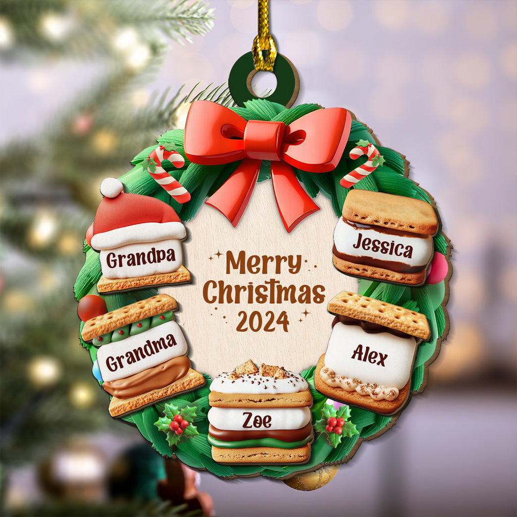 Custom Family Ornament, Christmas Gift for Family Members •  Smore Family Christmas Together - Personalized Freeshape 2-Layered Wood Ornament