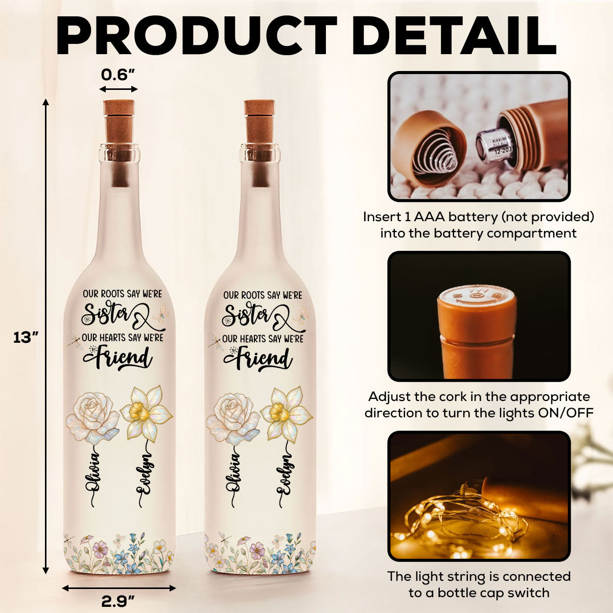 Growing Together Blooming Forever - Personalized Bottle Lamp