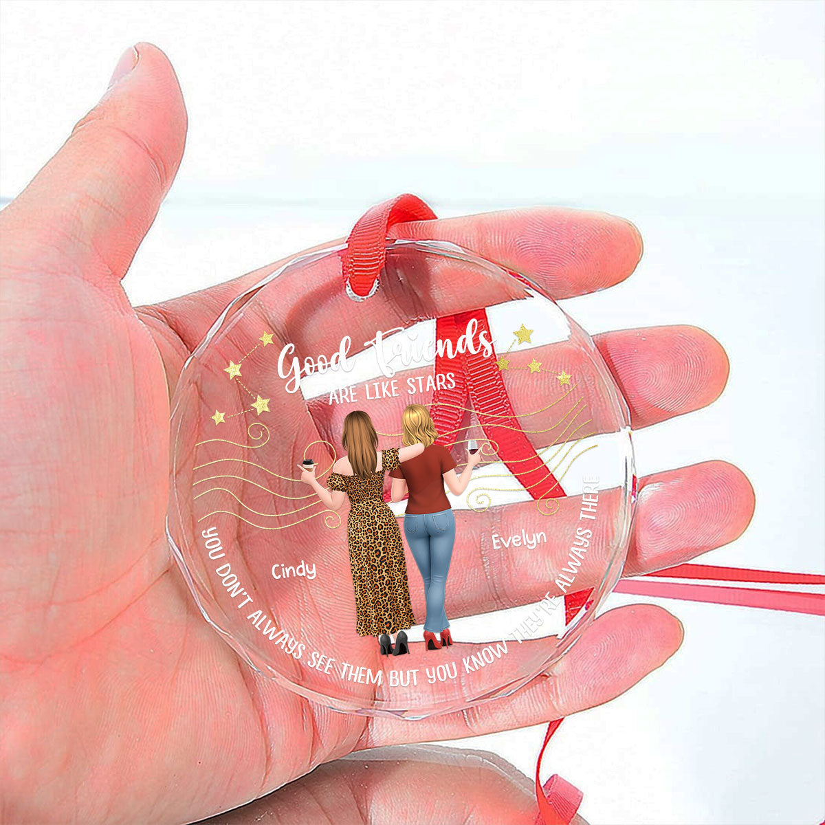 Custom Friendship Christmas Ornament, Best Friend Gift •  Forever Friends Star - Personalized Glass Ornament