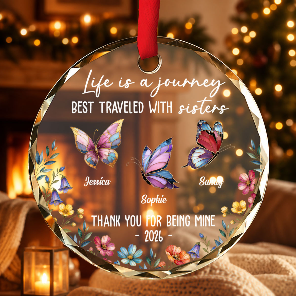 Custom Sister Christmas Ornament •  Best Sisters - Personalized Glass Ornament