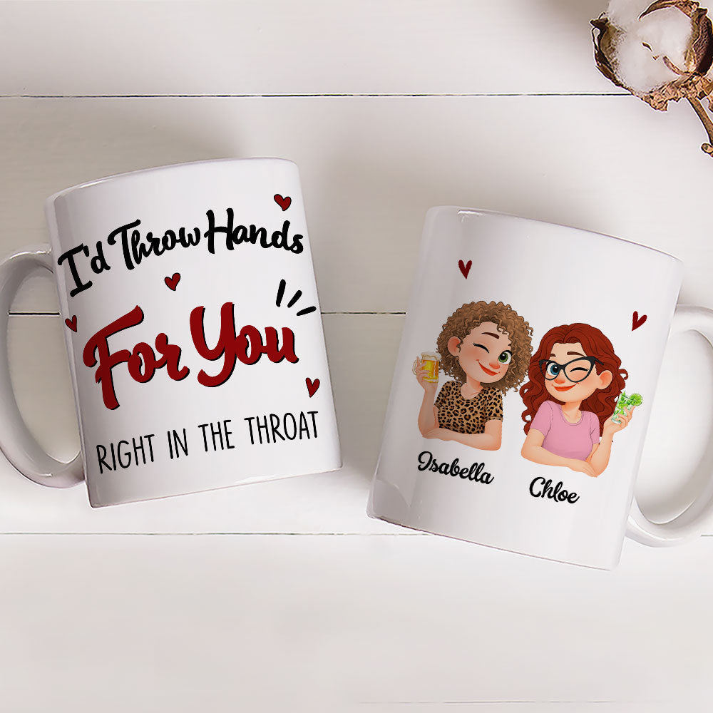 Custom Best Friend, Christmas & Birthday Friendship Keepsake Gift • Throw Hands Besties - Personalized Coffee Mug