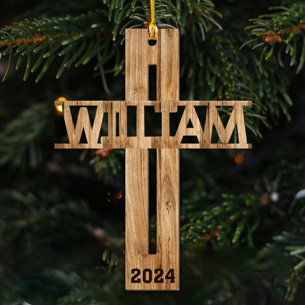 Custom Memorial Christmas Ornament, Sympathy Keepsake •  The Cross - Personalized Wood Ornament