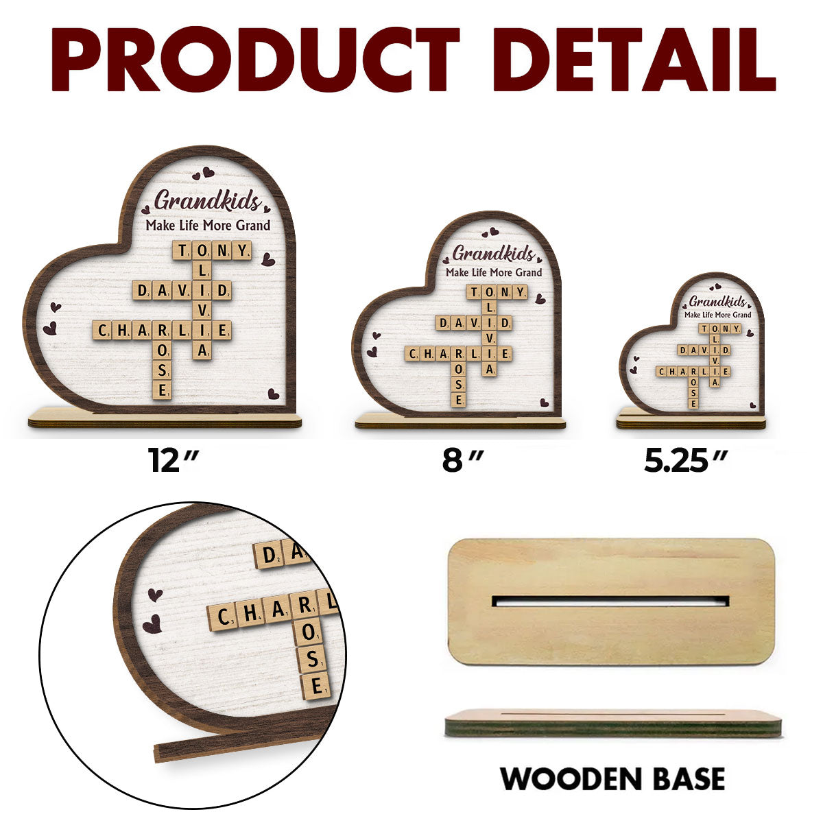 Custom Mother's Day Decor, Gift for Mom & Grandma • Grandkids Make Life Grand - Personalized 2-Layer Wood Plaque With Flat Base