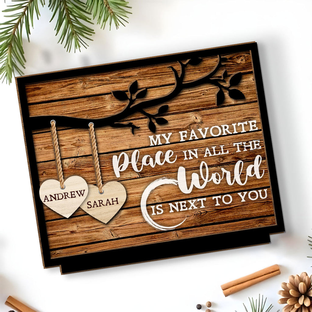 Custom Couple's Decor, Anniversary & Wedding Gift • Tree Hearts - Personalized 2-Layer Wood Plaque With Flat Base
