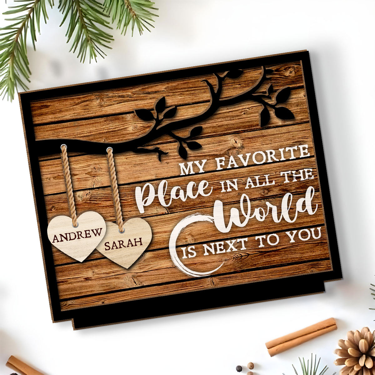 Custom Couple's Decor, Anniversary & Wedding Gift • Tree Hearts - Personalized 2-Layer Wood Plaque With Flat Base