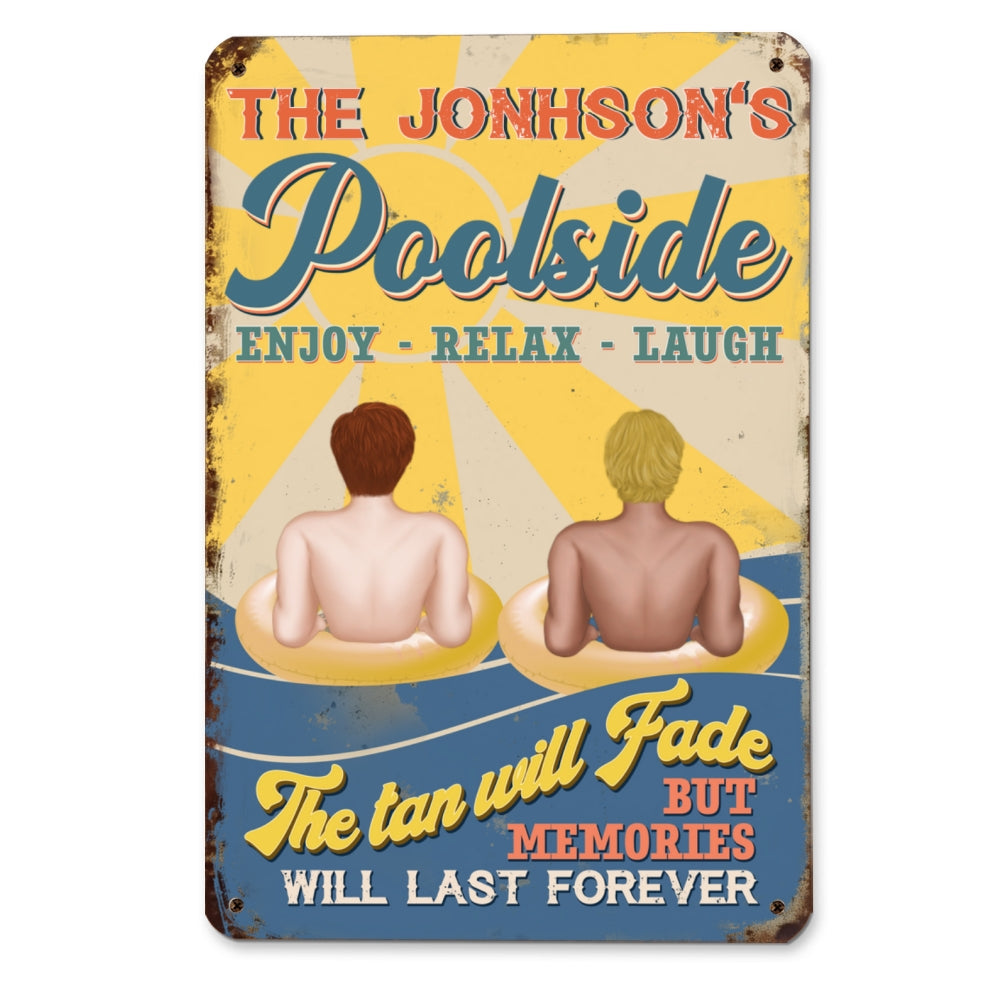 Custom Family Summer Backyard, Patio & Porch Decor • Poolside Enjoy Relax Laugh - Personalized Metal Sign