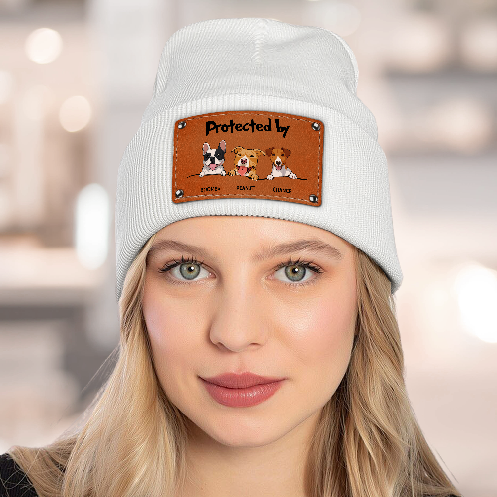 Custom Baby Beanie, Christmas Birthday Gift for Dog Lovers • Protected By Dog - Personalized Beanie
