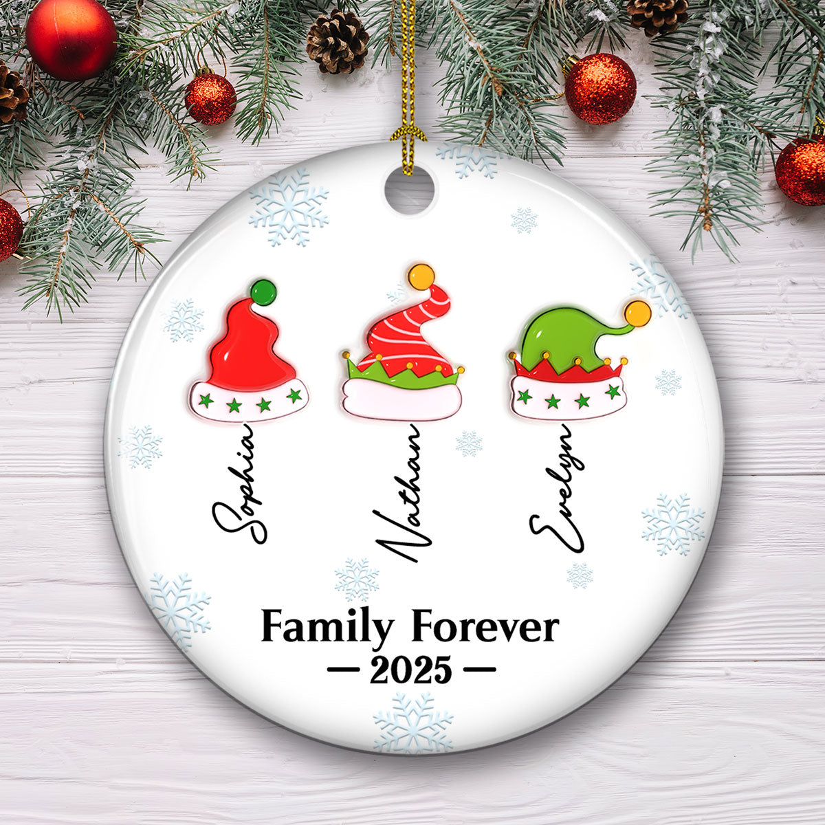 Custom Family Ornament, Christmas Gift for Family Members •  Joy Begins Where Family Gathers - Personalized 3D Inflated Effect Ceramic Ornament