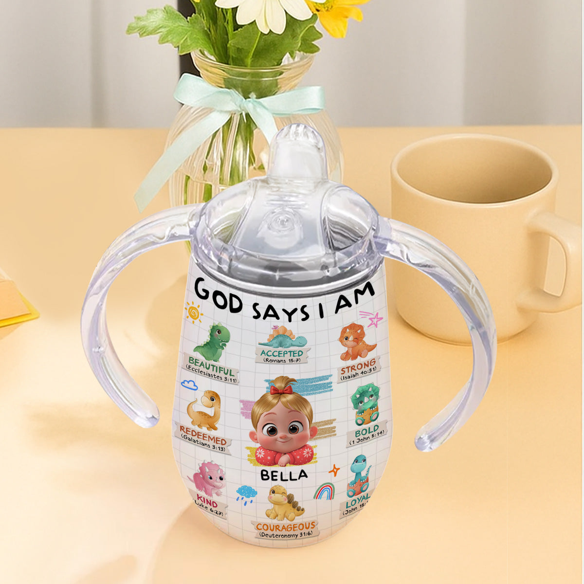 God Says I Am - Personalized Sippy Cup With Handles