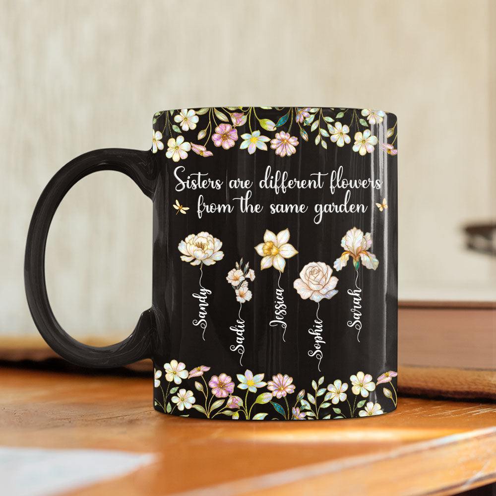 Custom Name & Birth Flower Birthday, Christmas Gift for Sister • Joyful Sister Moments - Personalized Coffee Mug