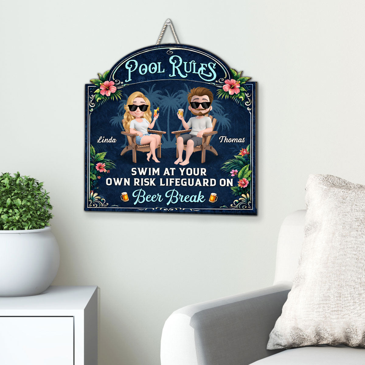 Custom Home & Wall Decor, Birthday & Christmas Gift • Poolside Paradise Version 2 - Personalized Wood Sign