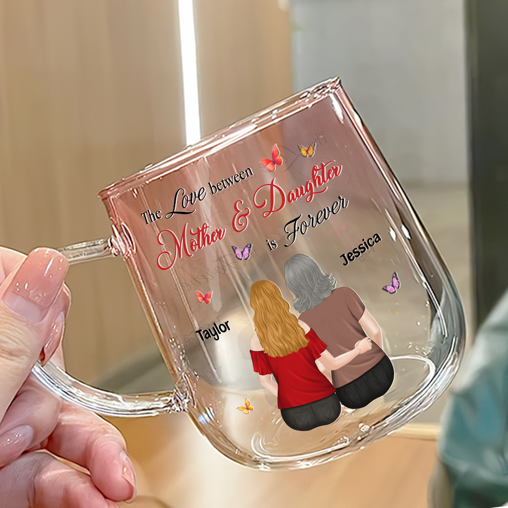 Custom Christmas & Birthday Gift for Mom • Mother And Daughter Love Forever - Personalized Pink Gradient Glass Mug