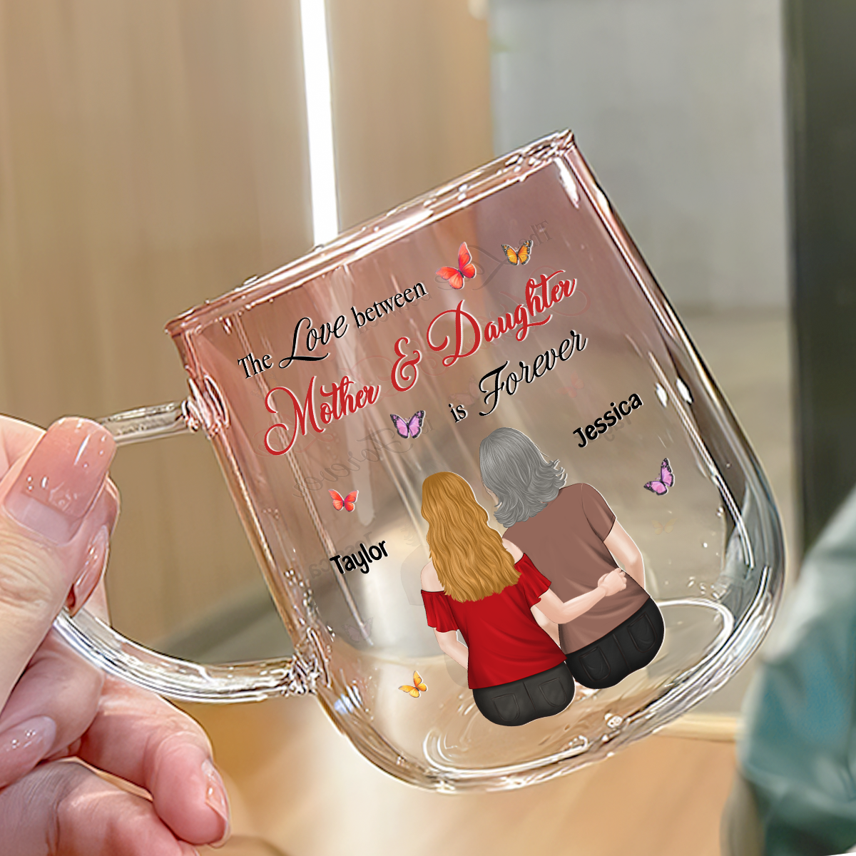 Custom Christmas & Birthday Gift for Mom • Mother And Daughter Love Forever - Personalized Pink Gradient Glass Mug