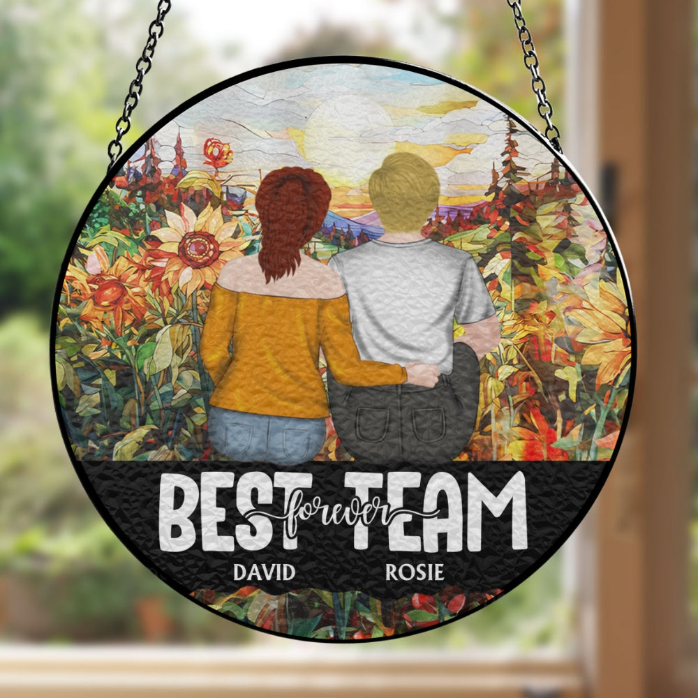 Custom Best Friend Hanging Decor, Friendship Birthday Gifts • My Team - Personalized Window Hanging Suncatcher
