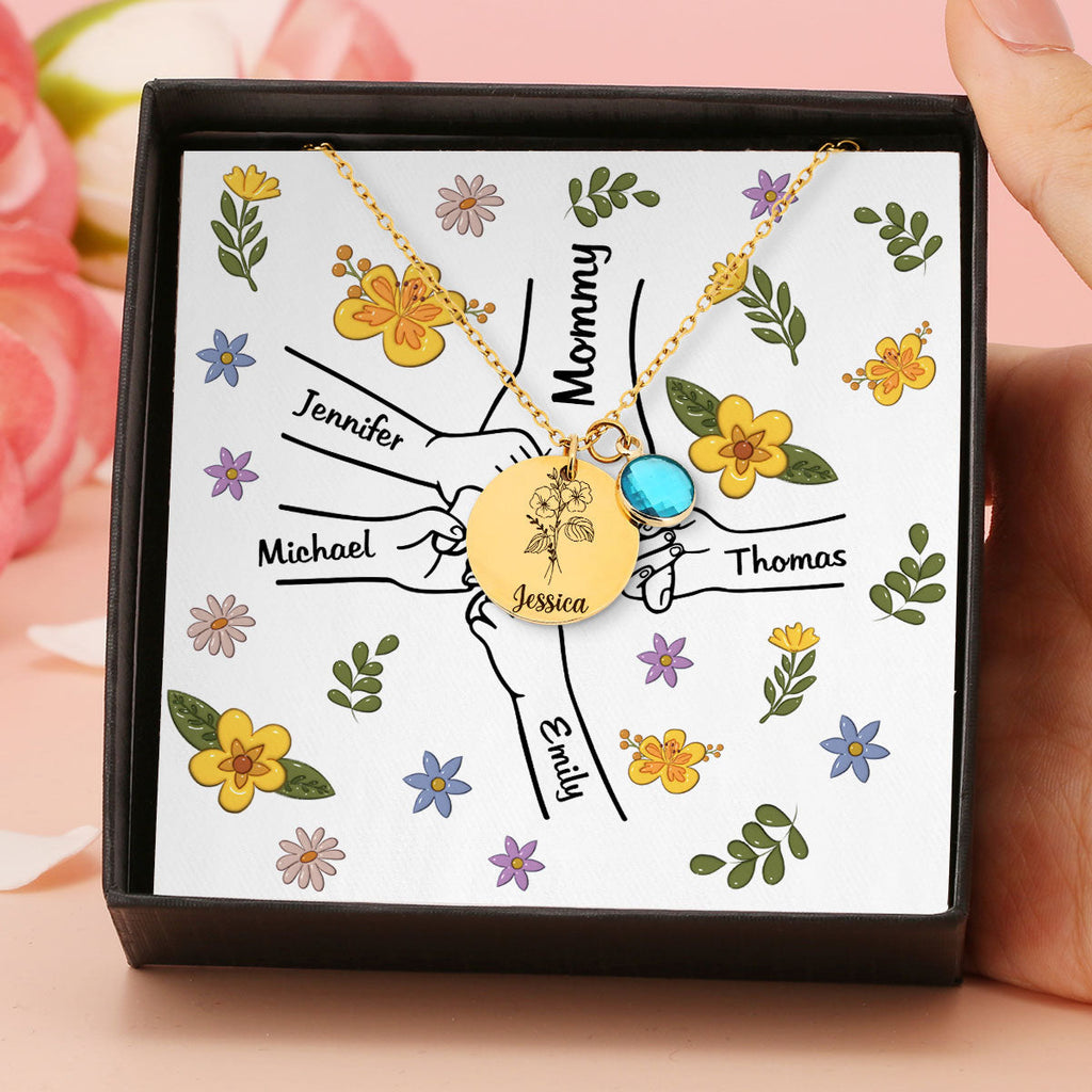 Hold My Hand - Personalized Birthstone Necklace With Message Card