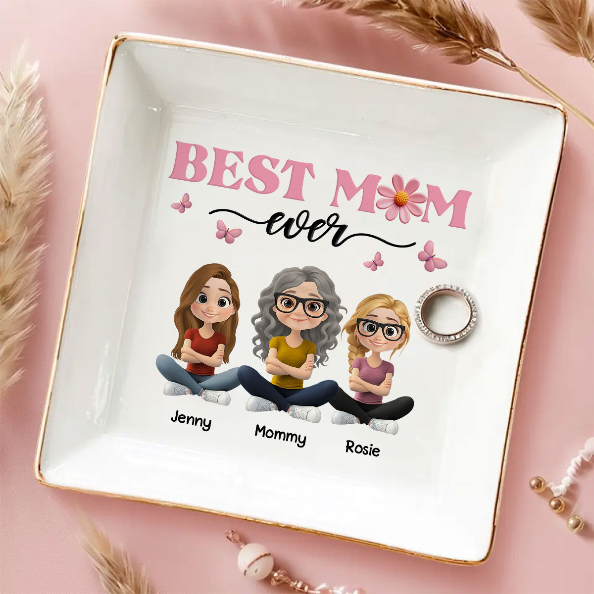 Custom Mom Trinket Dish, Birthday Christmas Gift • Best Mom Ever - Personalized Jewelry Dish