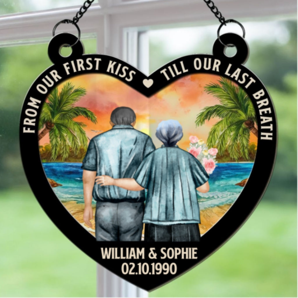 Custom Couple Hanging Decor, Anniversary Valentine's Day Gifts • From Our First Kiss - Personalized Suncatcher