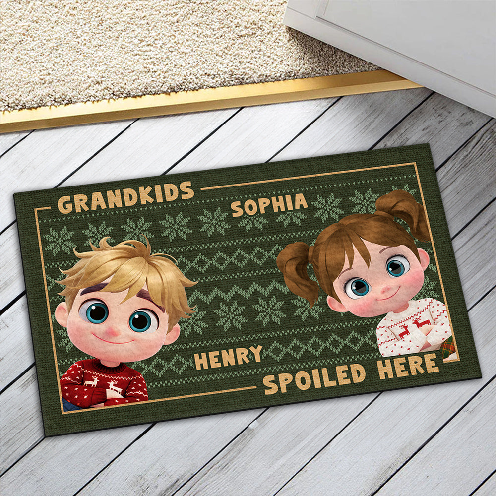 Grandkids Spoiled Here Merry Christmas - Personalized Doormat