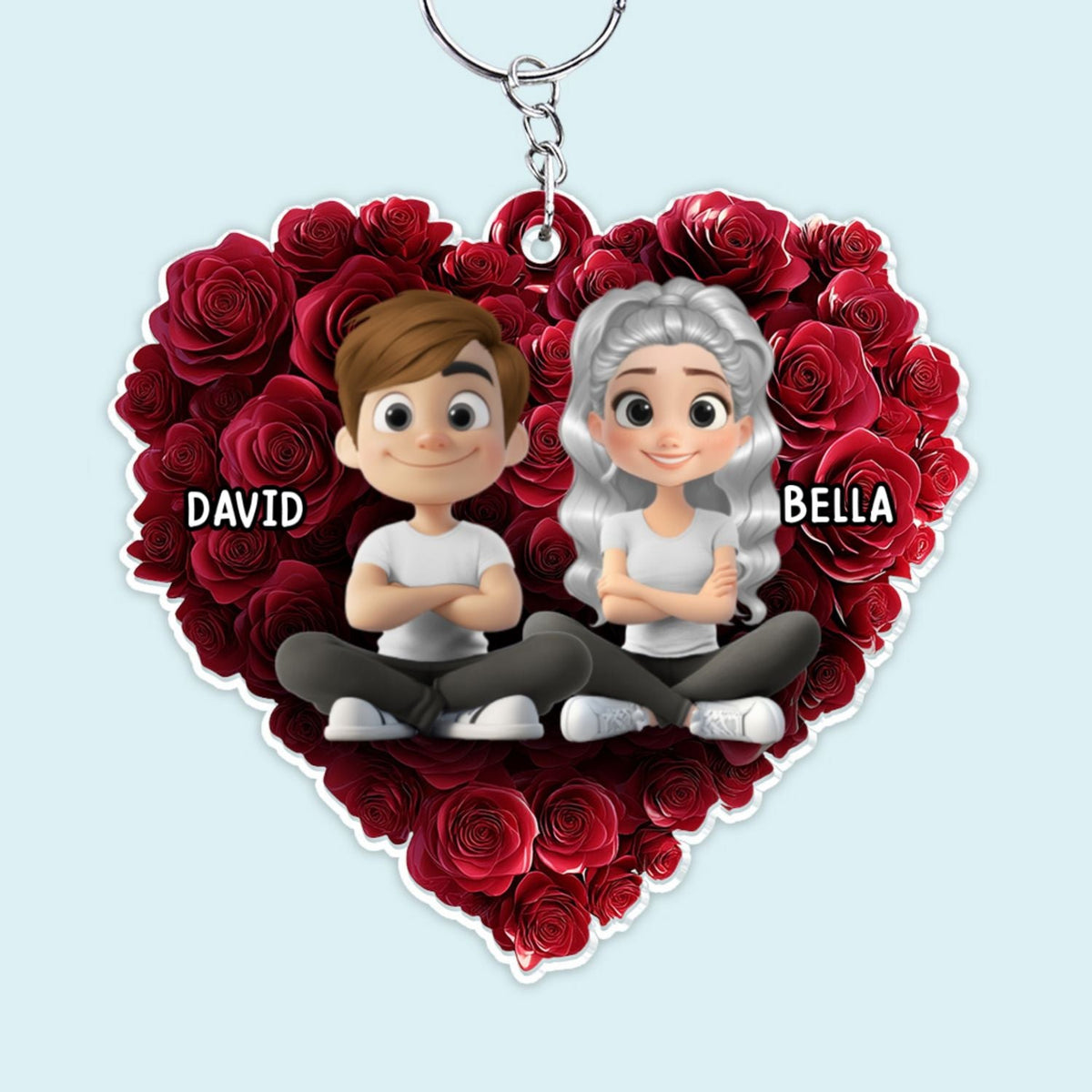 Rose Heart Couple - Personalized Acrylic Keychain