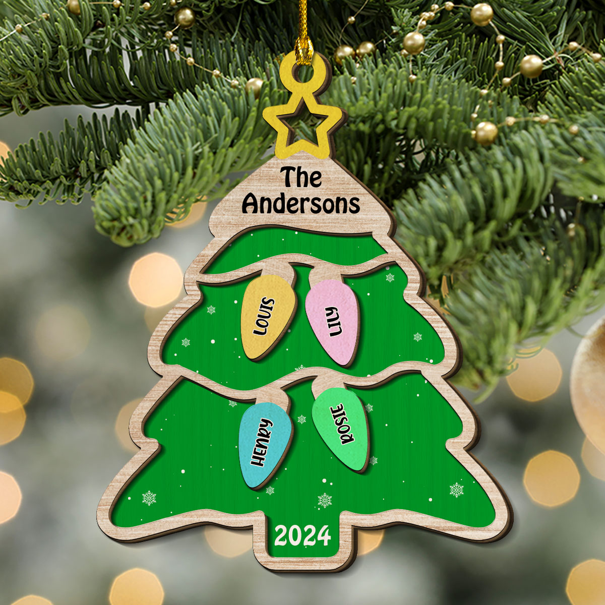 Custom Family Ornament, Christmas Gift for Family Members •  The Cutest Family Christmas Tree - Personalized 2-Layered Wood Ornament