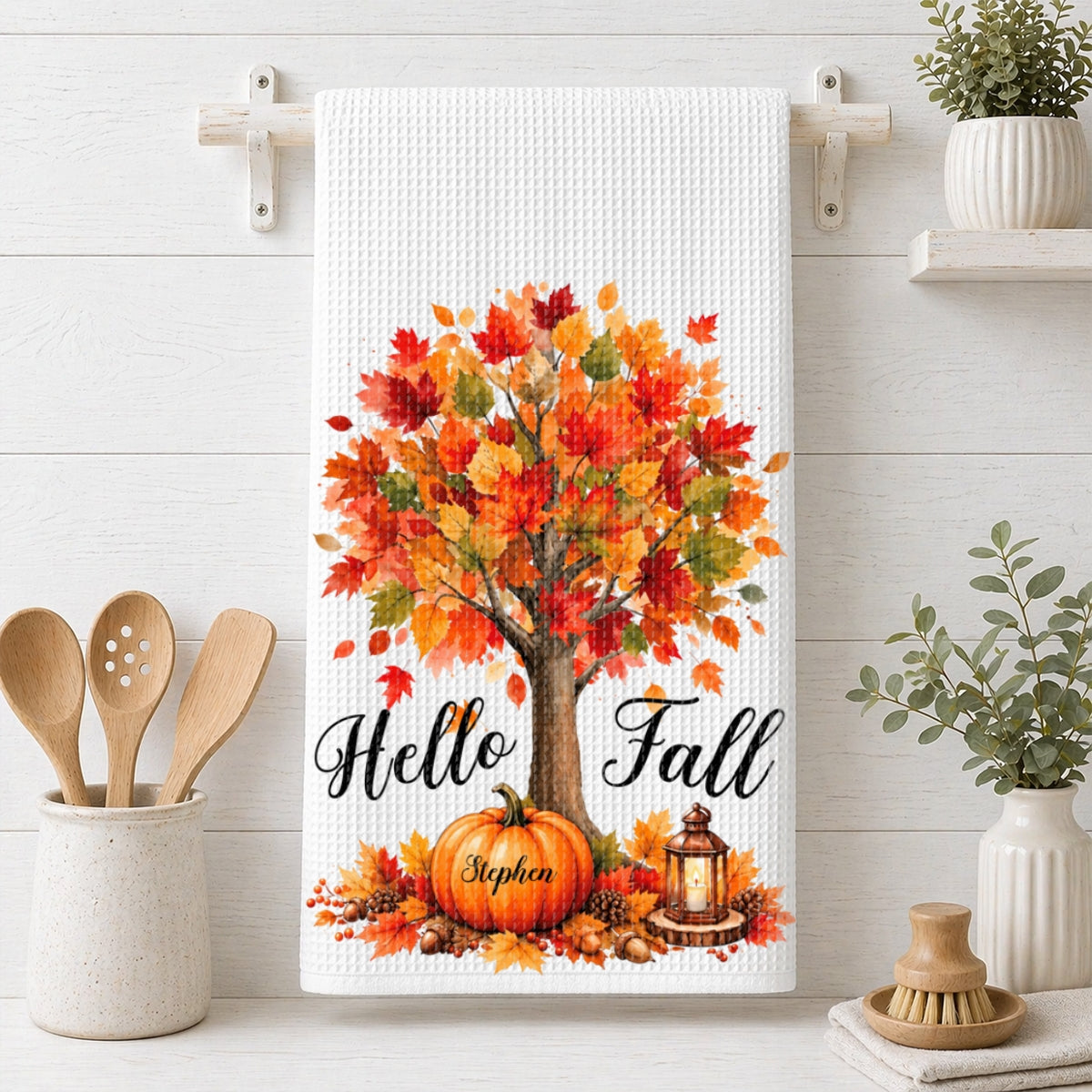 Custom Family Name Kitchen Towel, Christmas Housewarming Gift For Family • Our Little Pumpkins Grow - Personalized Kitchen Towel