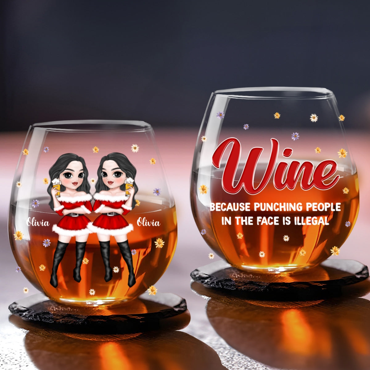Punching People In The Face Is Illegal - Personalized Wine Glass