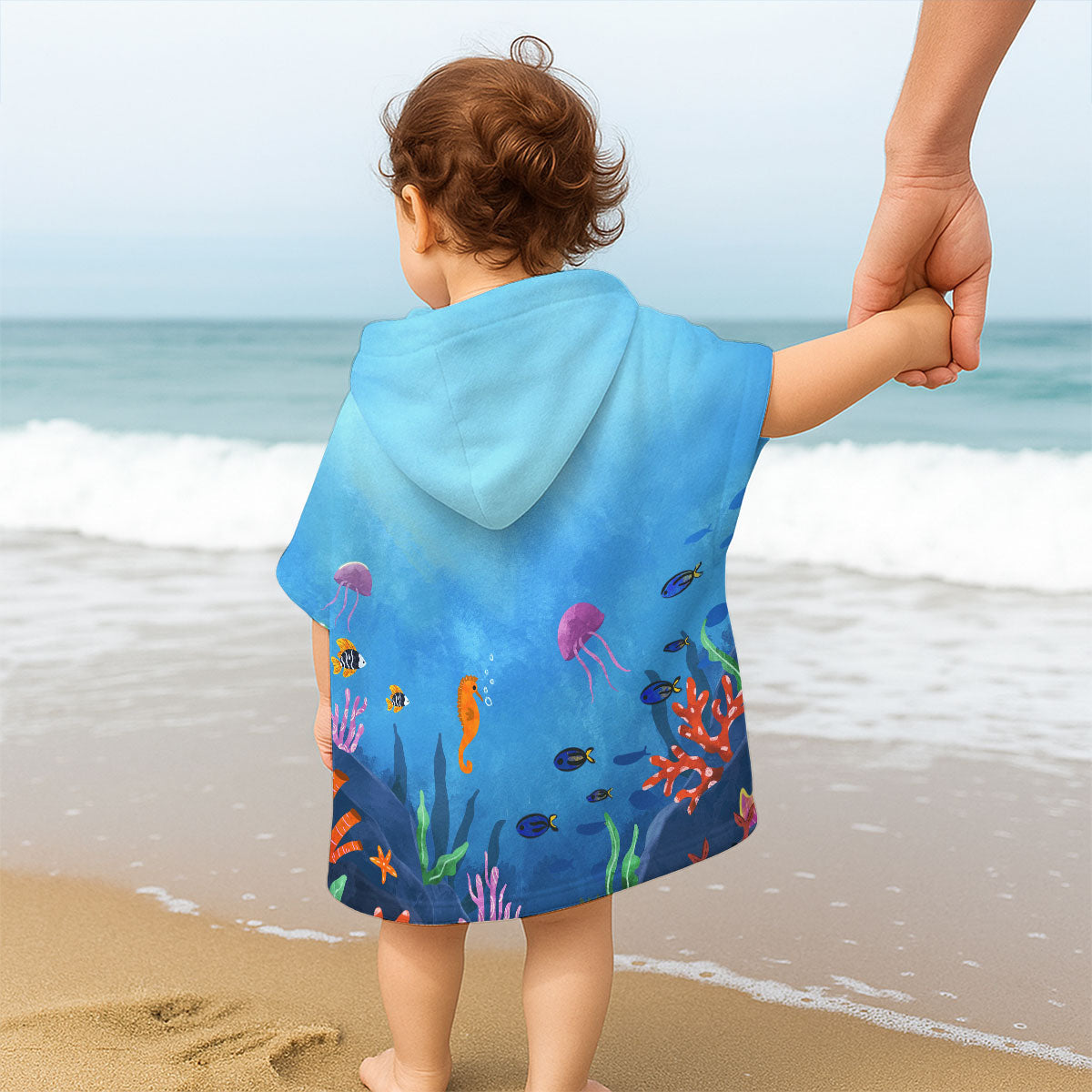 Cartoon Kid Character Marine - Personalized Hooded Beach Towel