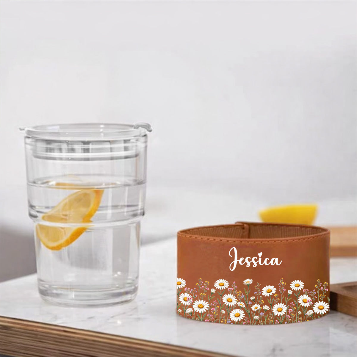 Birth Flower - Personalized Leather Glass Cup