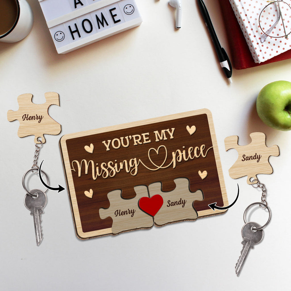 My Missing Piece - Personalized Wooden Key Holder With Keychain