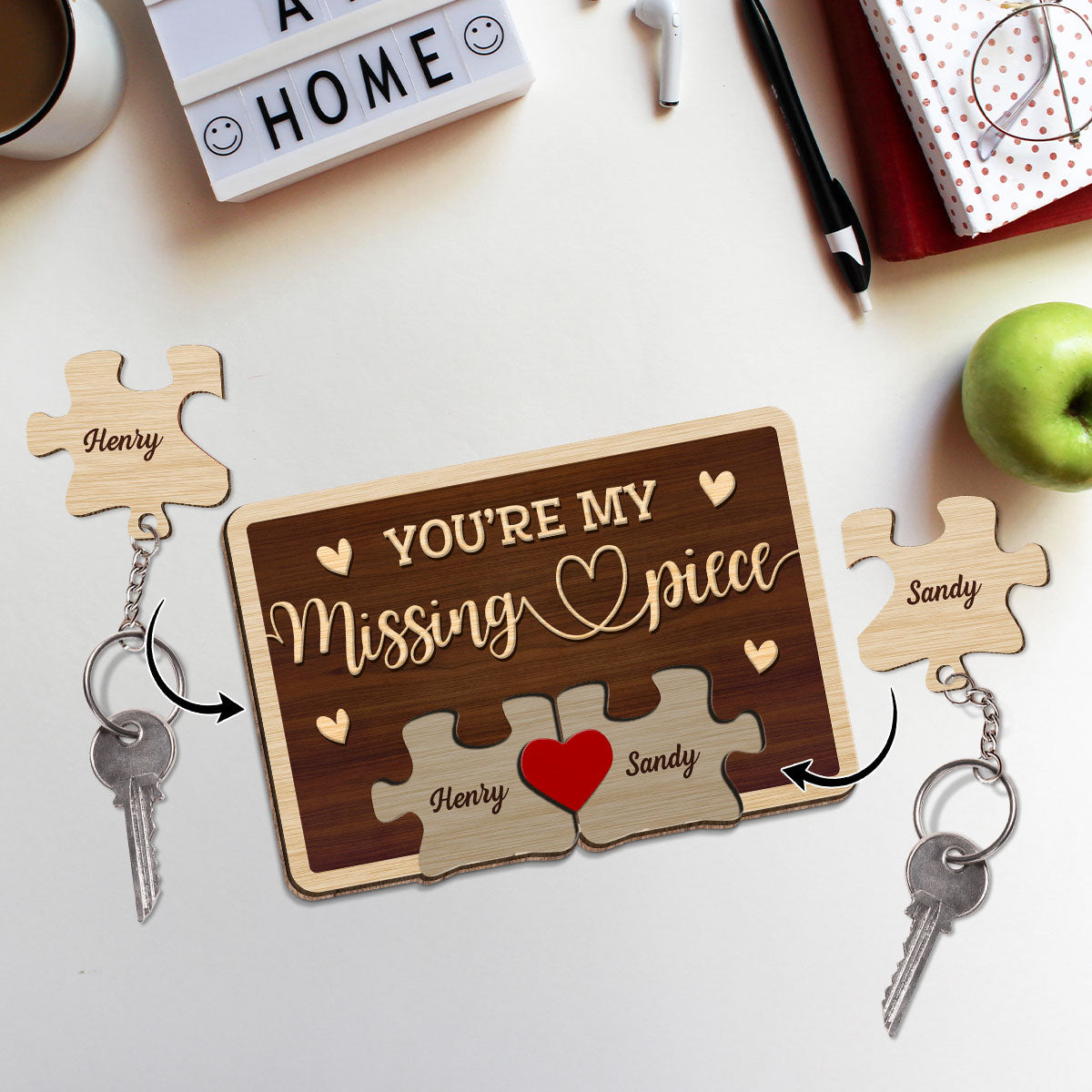 My Missing Piece - Personalized Wooden Key Holder With Keychain