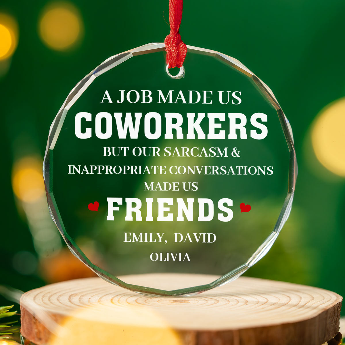 Custom Coworker Christmas Ornament, Team Appreciation Gift •  Made Us Friends - Personalized Glass Ornament