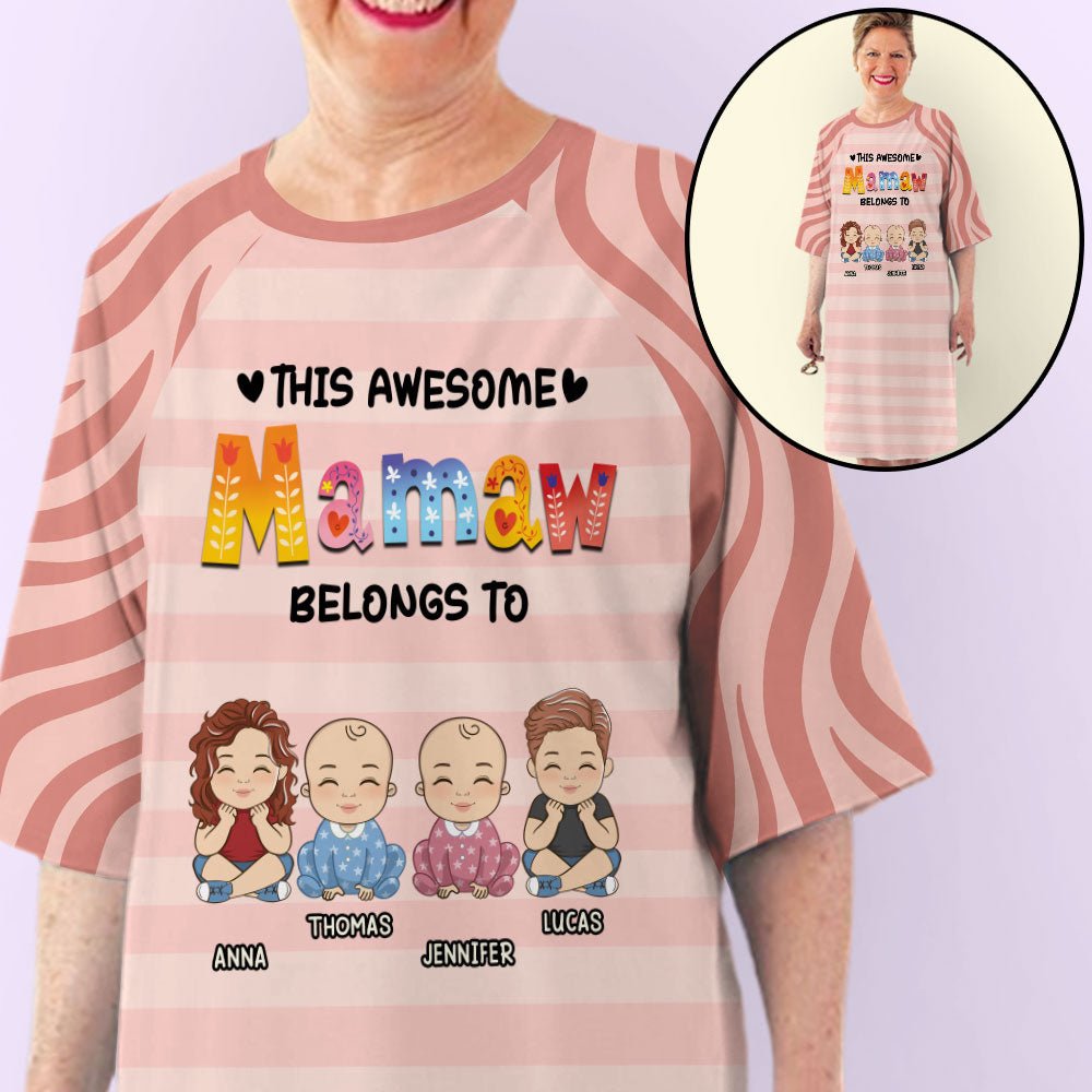 Awesome Grandma And Kids - Personalized 3/4 Sleeve Dress
