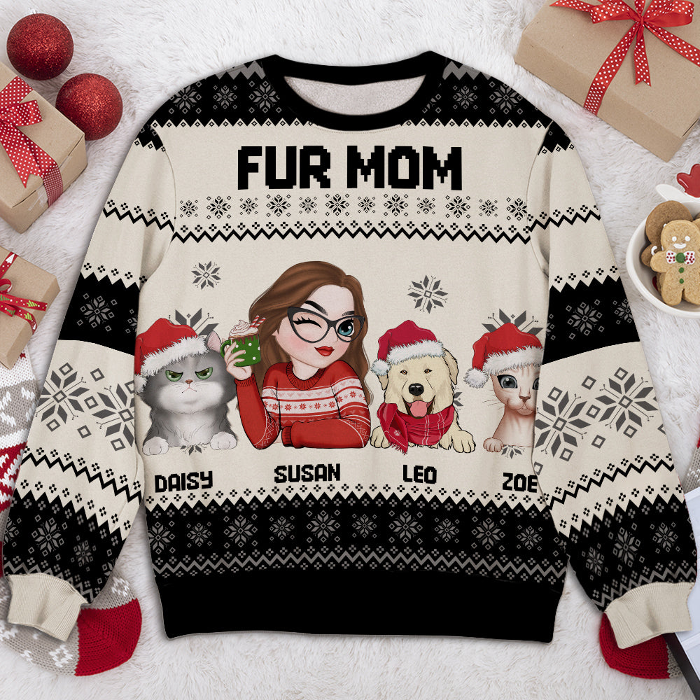 Custom Christmas Sweatshirt, Holiday Birthday Gift • Fur Mom Christmas - Personalized All-Over-Print Sweatshirt