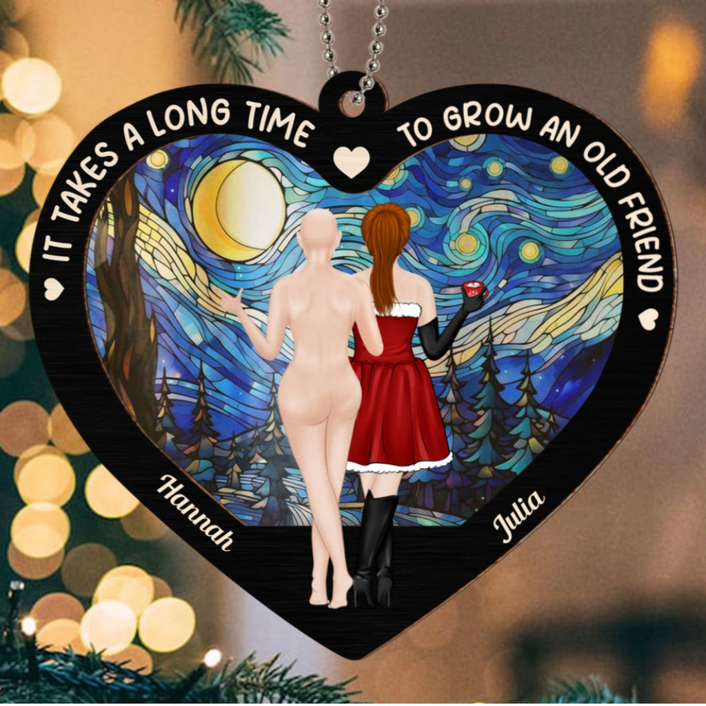 Custom Friendship Christmas Ornament, Best Friend Gift •  Old Friends Take Time To Grow - Personalized Suncatcher Ornament