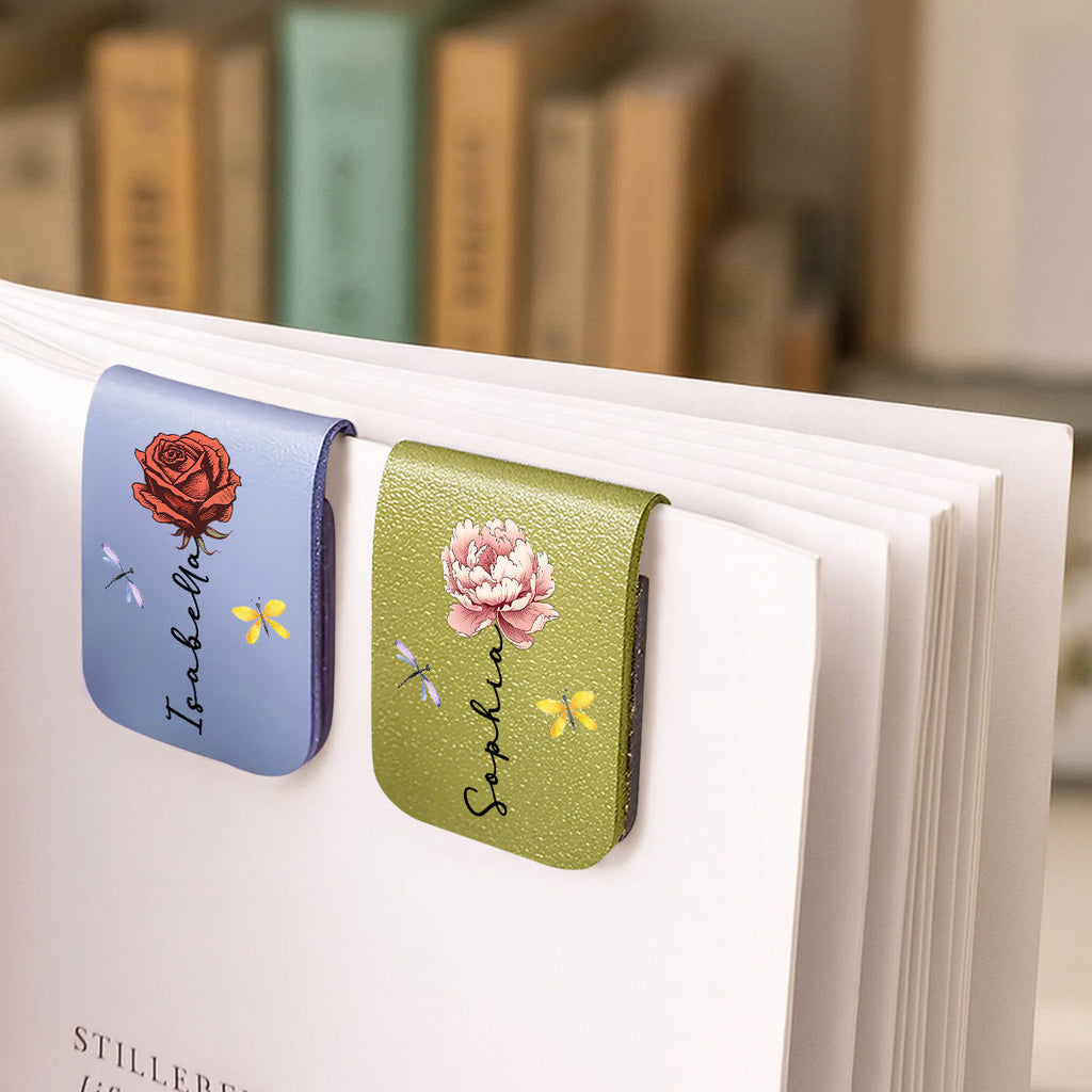 Monthly Flower - Personalized Leather Bookmark