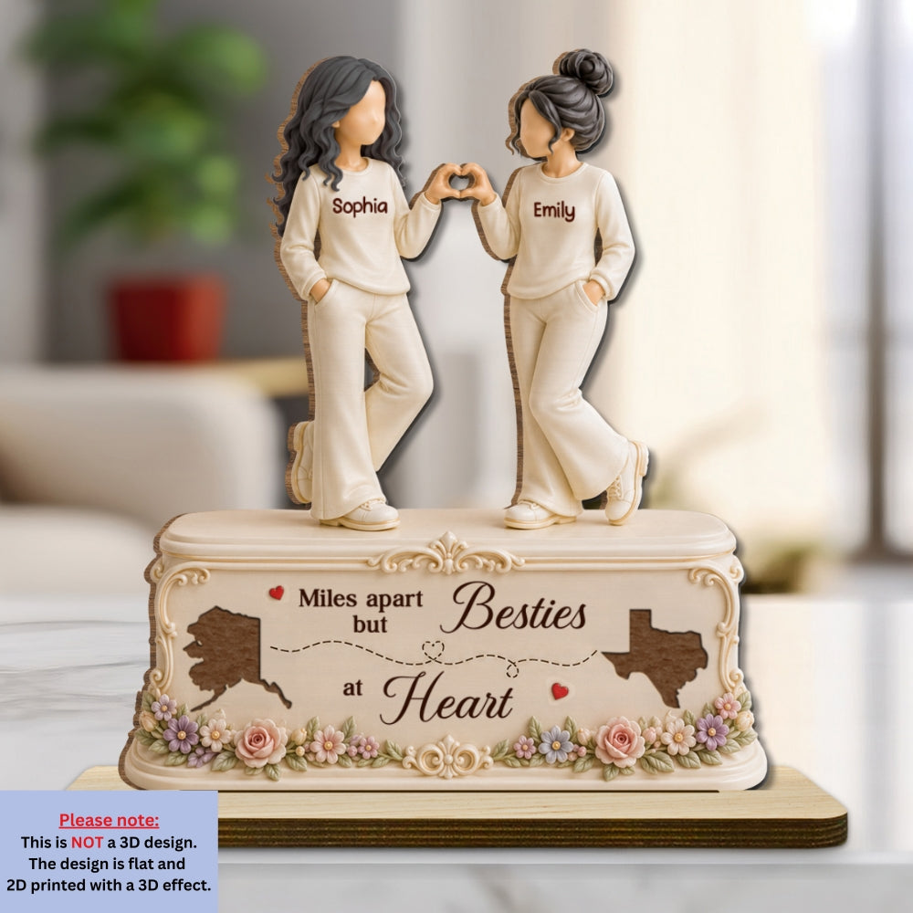 Custom Friendship Decor, Christmas Birthday Gifts For Best Friend • Friendship Across Miles - Personalized 2-Layer Wood Plaque With Flat Base