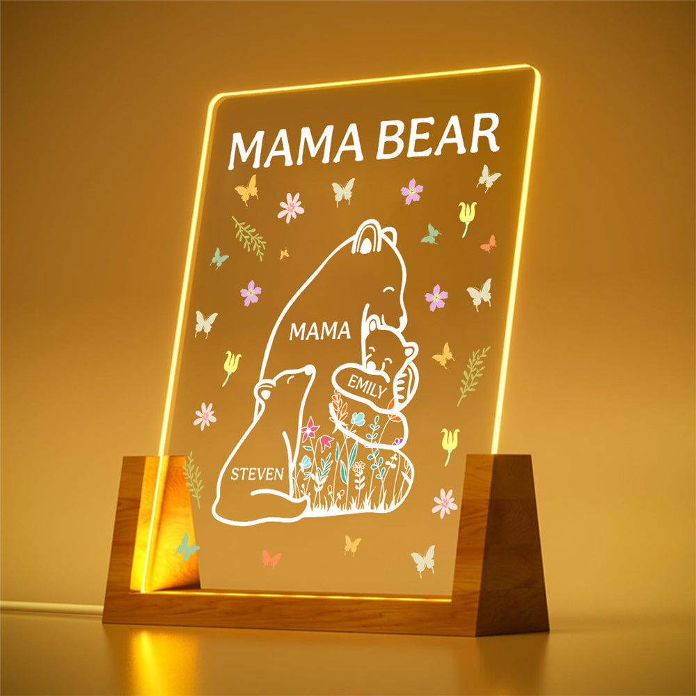 Custom Gift for Mom Grandma, Mother's Day Birthday • Mama Bear - Personalized Night Light