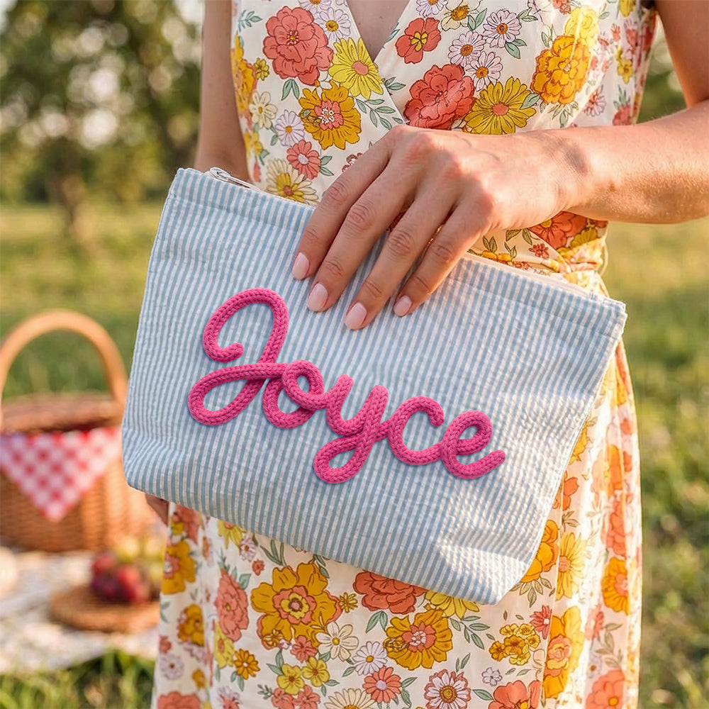Girls Name - Personalized Seersucker Makeup Bag