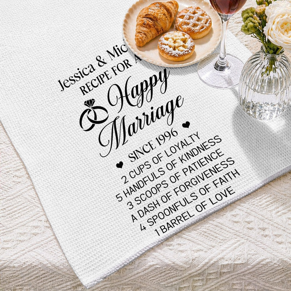 Custom Name Kitchen Towel, Birthday Anniversary Housewarming Gift For Couple • Love Is Our Secret Ingredient - Personalized Kitchen Towel