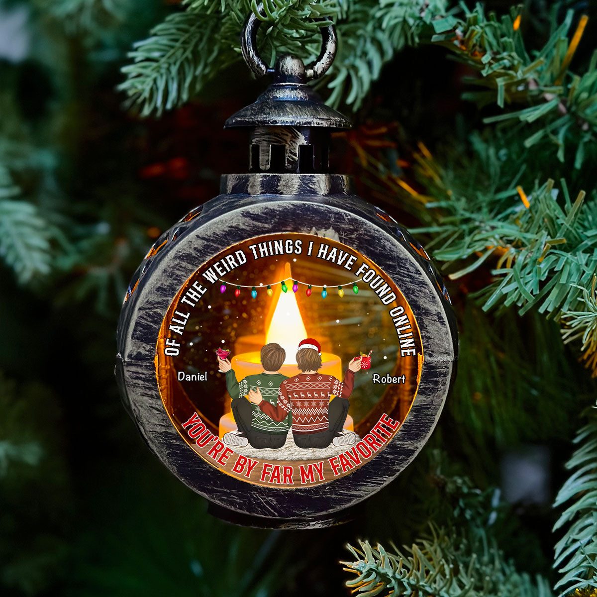 Custom Couple Christmas Anniversary Gifts, Holiday Decor • You Are By Far My Favorite - Personalized Christmas Lantern