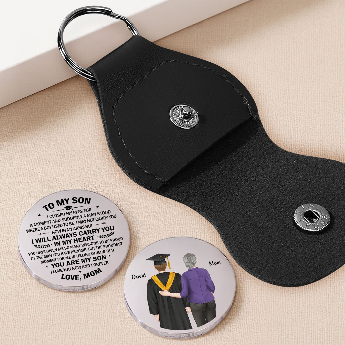 Custom Coin Keychain for Son, Father's Day Birthday Gifts • Graduation Gift Proud Son - Personalized Pocket Hug